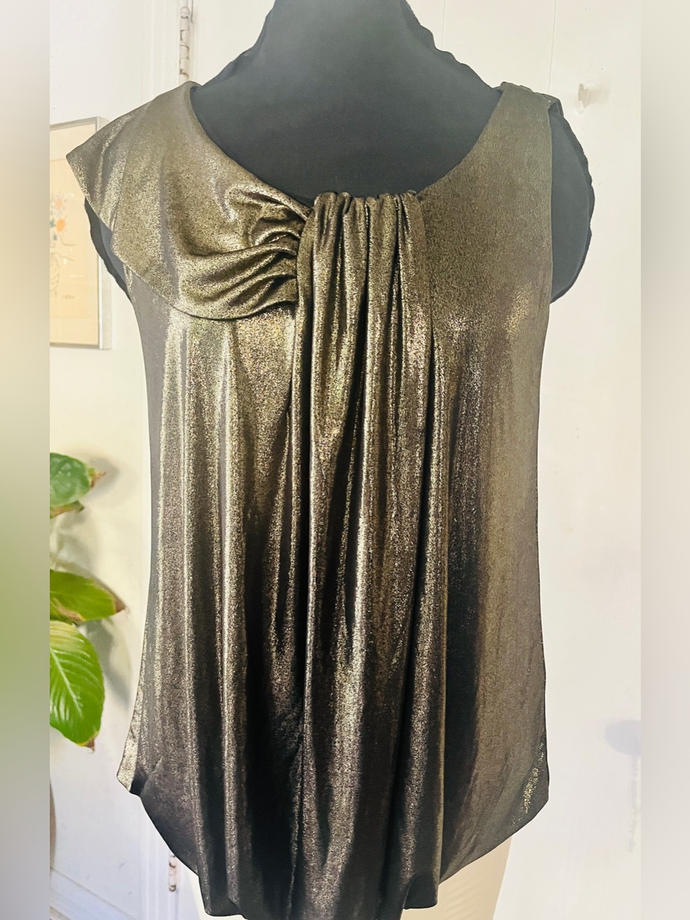 Adrienne Vittadini Metallic Bronze Sleeveless Drape Top